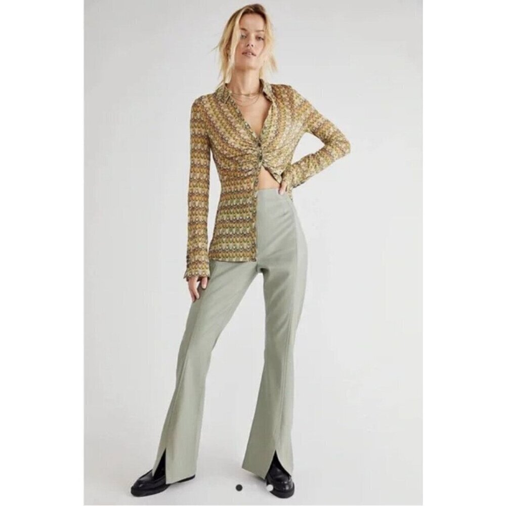 Free People NEW Real Deal Slit Vegan Sage Leather Pants High Waist 27 Bodycon